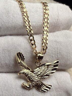 14K Yellow Gold Eagle Pendant With 2.7mm Cuban Chain - 16 inch